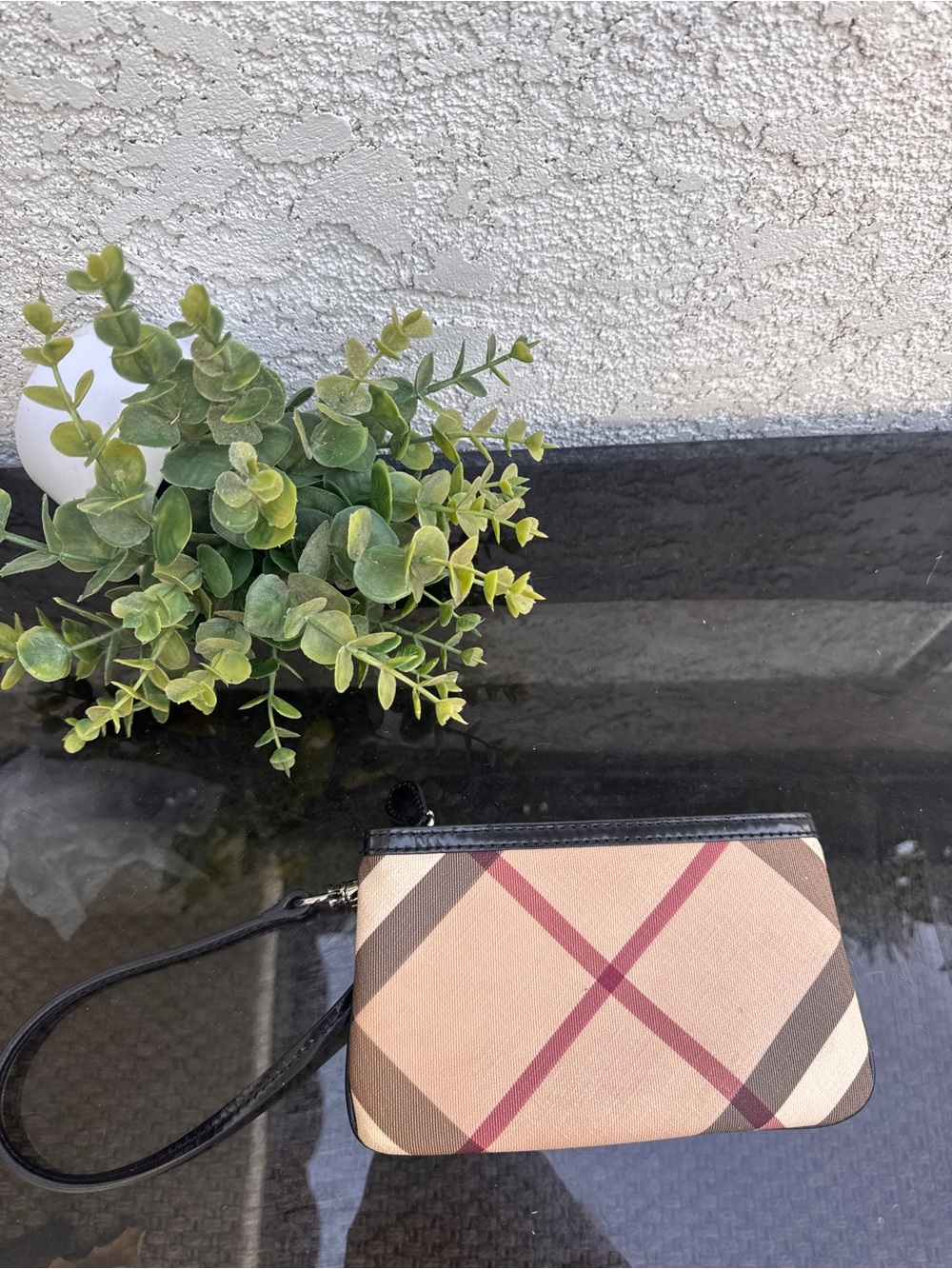 Burberry Plaid Wristlet Clutch in Beige and Brown